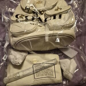 Coach White Leather Backpack and Pouch Set